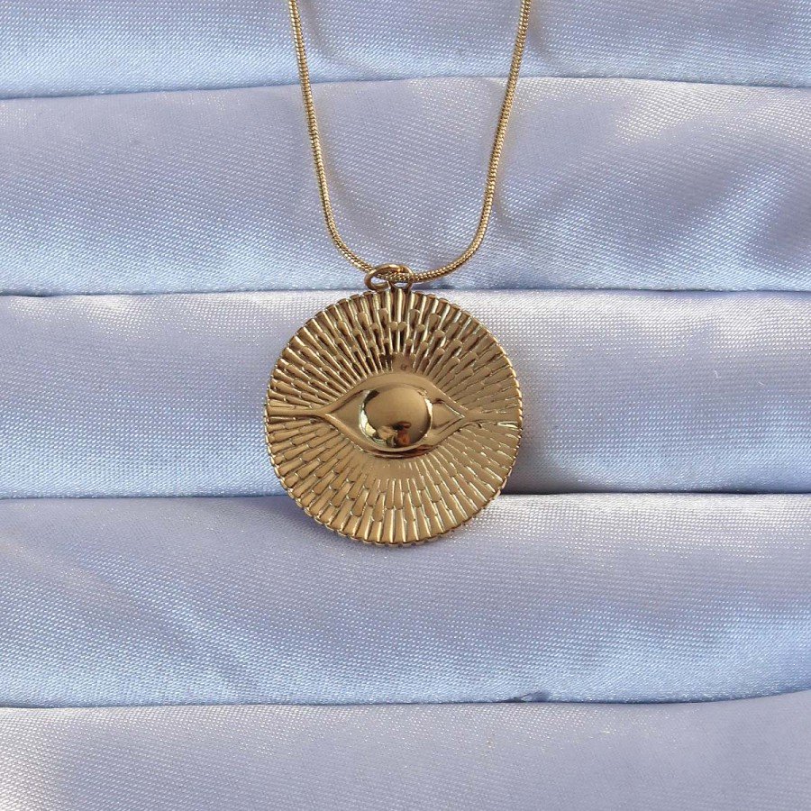 316L Gold Color Embroidered Eye Necklace 316L Gold Color Embroidered Eye Necklace