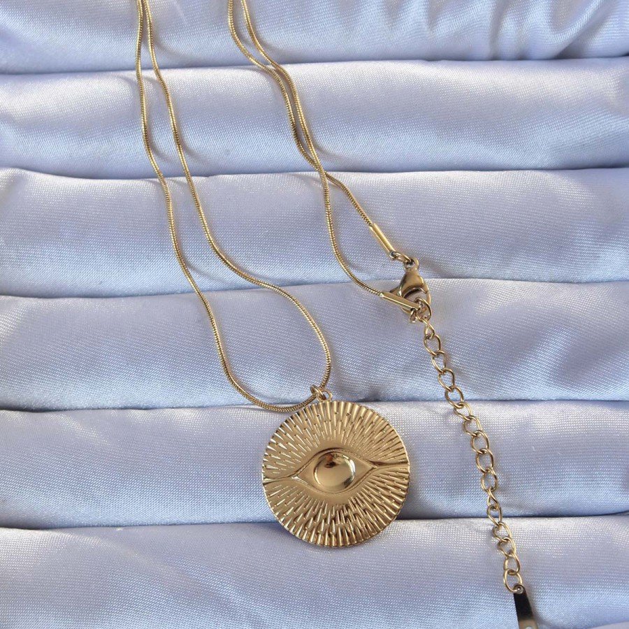 316L Gold Color Embroidered Eye Necklace 316L Gold Color Embroidered Eye Necklace