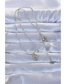 316L Silver Color Zircon Stone Embroidered Eye Detail Heart Necklace