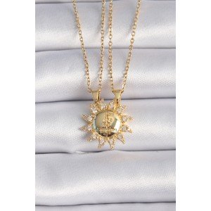 316L Steel Gold Color Zircon Stone Sun Model Engraved Writing Detail Friend Necklace