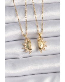 316L Steel Gold Color Zircon Stone Sun Model Engraved Writing Detail Friend Necklace