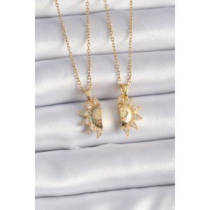 316L Steel Gold Color Zircon Stone Sun Model Engraved Writing Detail Friend Necklace