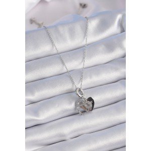 316L Steel Silver Color Zircon Stone Infinity Heart Figure Charm Model Women's Necklace