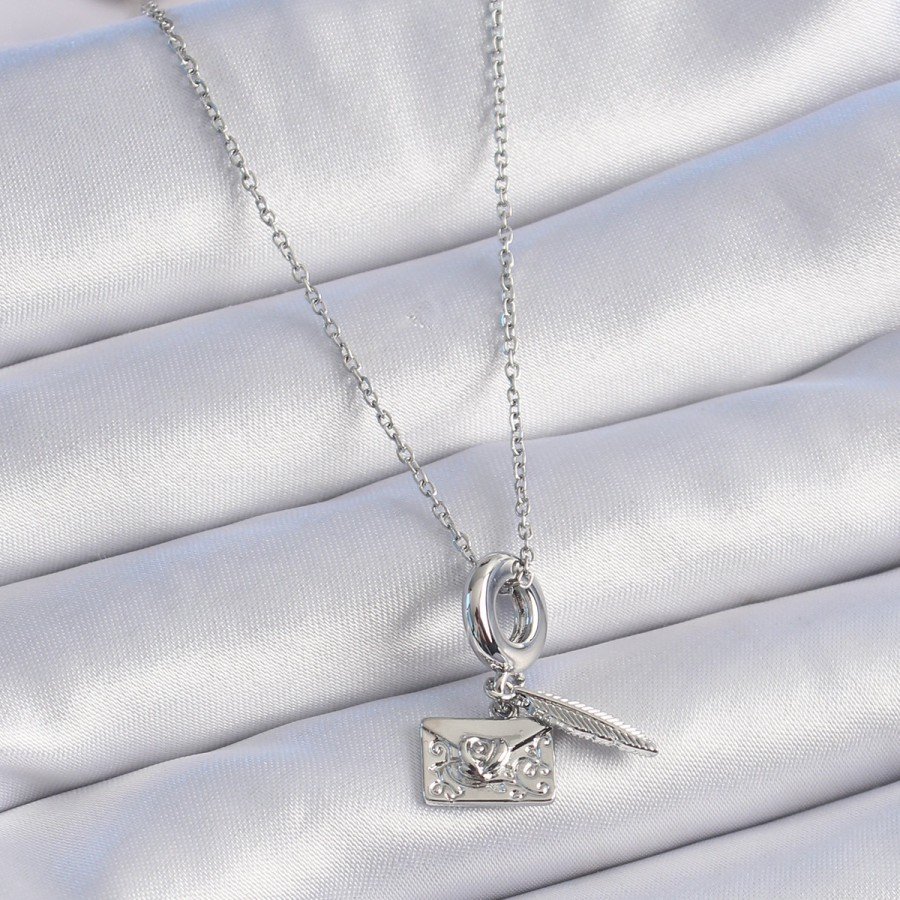 316L Steel Silver Color Heart Detail Letter Figure Charm Model Women s Necklace