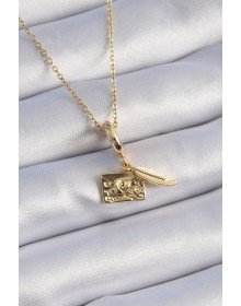 316L Steel Gold Color Heart Detail Letter Figure Charm Model Women's Necklace