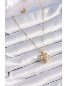 316L Steel Gold Color Zircon Stone Heart Model Vintage Women's Necklace