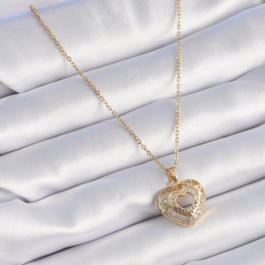 316L Steel Gold Color Zircon Stone Heart Model Vintage Women s Necklace