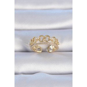 Brass Gold Color Zircon Stone Pearl Detail Women's Ring Brass Gold Color Zircon Stone Pearl Detail Women's Ring