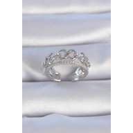 Brass Silver Color Zircon Stone Pearl Detail Women's Ring