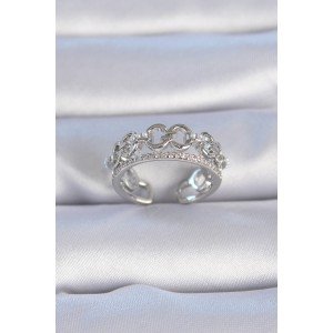 Brass Silver Color Zircon Stone Pearl Detail Women's Ring Brass Silver Color Zircon Stone Pearl Detail Women's Ring