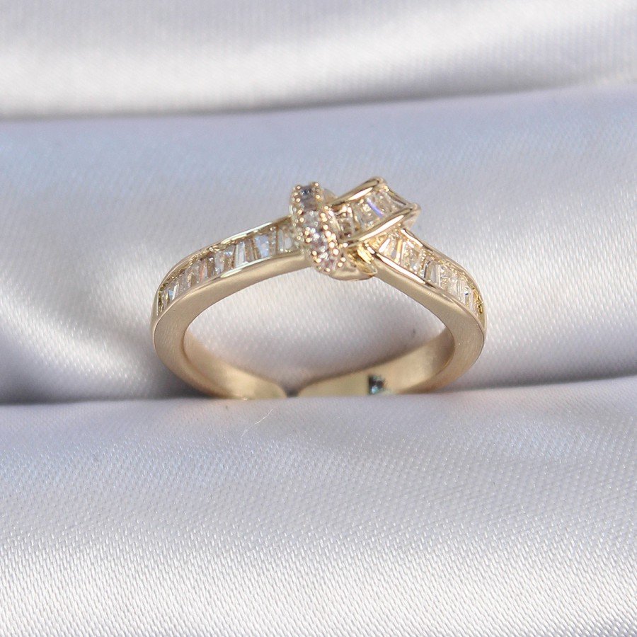 Brass Gold Color Zircon Stone Knot Model Women s Ring