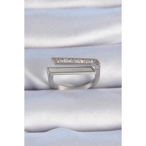 Brass Silver Color Zircon Stone White Mother of Pearl Detail Women's Ring Brass Silver Color Zircon Stone White Mother of Pearl Detail Women's Ring