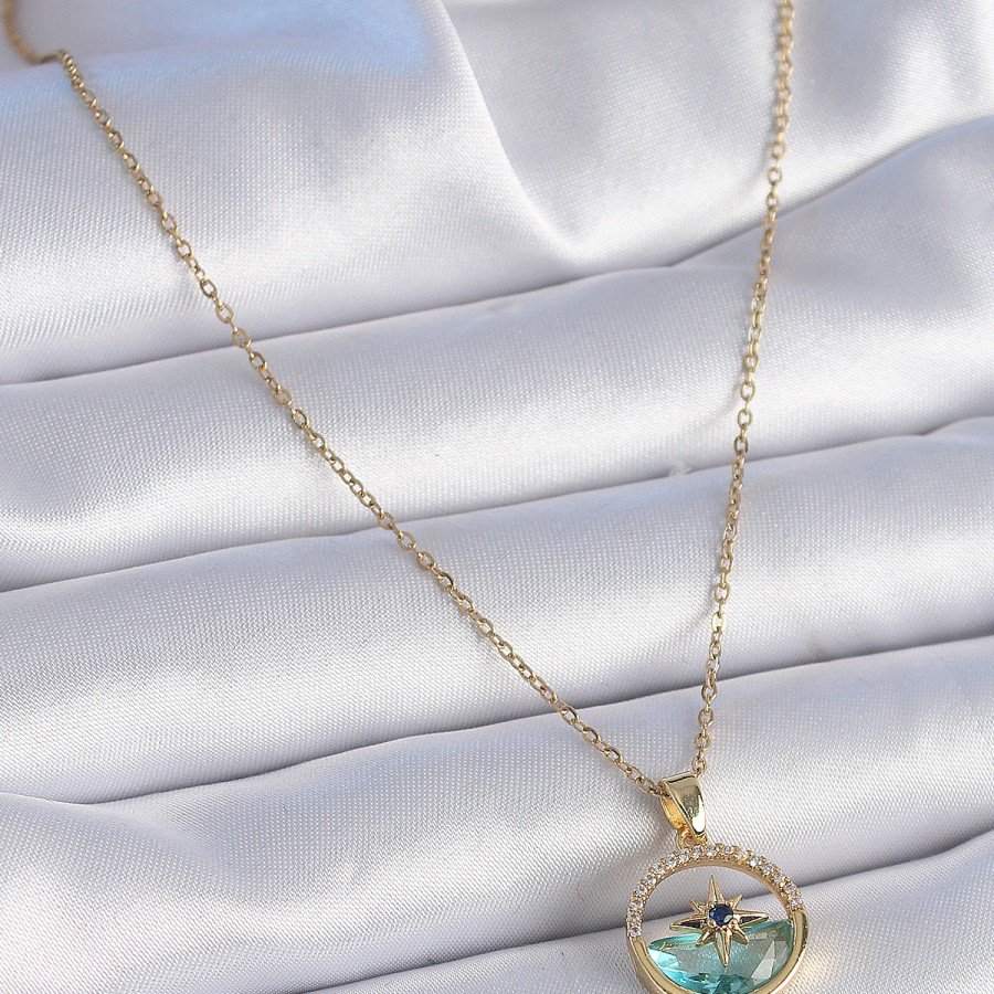 316L Steel Chain Gold Color Zircon Stone Sea View Pole Star Model Women s Necklace 316L Steel Chain Gold Color Zircon Stone Sea View Pole Star Model Women s Necklace