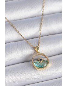 316L Steel Chain Gold Color Zircon Stone Sea View Pole Star Model Women's Necklace