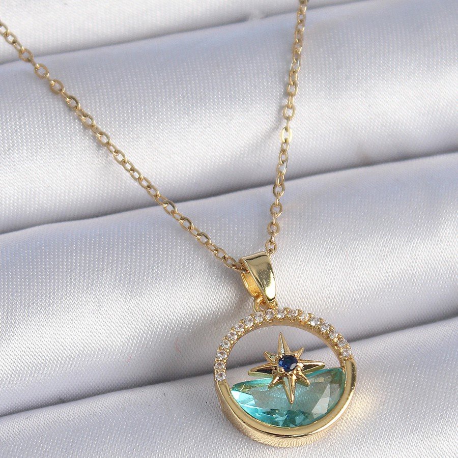 316L Steel Chain Gold Color Zircon Stone Sea View Pole Star Model Women s Necklace 316L Steel Chain Gold Color Zircon Stone Sea View Pole Star Model Women s Necklace