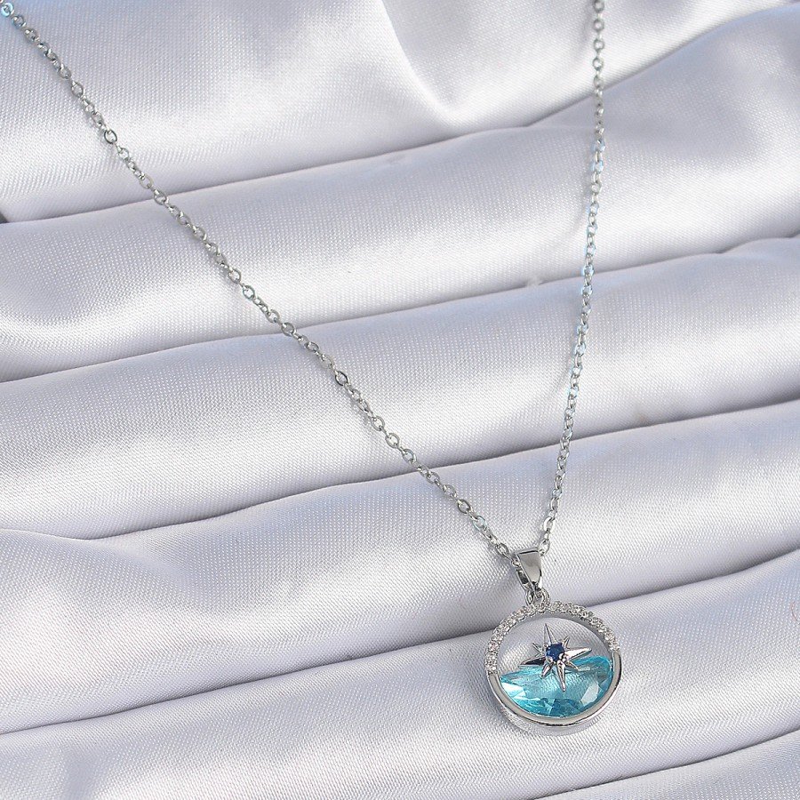 316L Steel Chain Silver Color Zircon Stone Sea View Pole Star Necklace 316L Steel Chain Silver Color Zircon Stone Sea View Pole Star Necklace