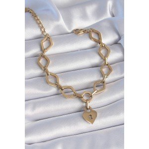 316L Steel Gold Color Chain Model Lock Heart Figure Women's Bracelet
