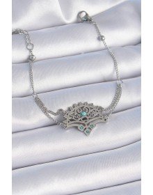 316L Steel Silver Color Blue Stone Ethnic Pattern Women's Bracelet