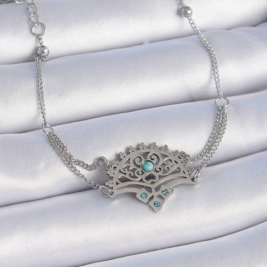 316L Steel Silver Color Blue Stone Ethnic Pattern Women s Bracelet