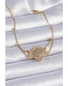 316L Steel Gold Color Blue Stone Ethnic Pattern Women's Bracelet