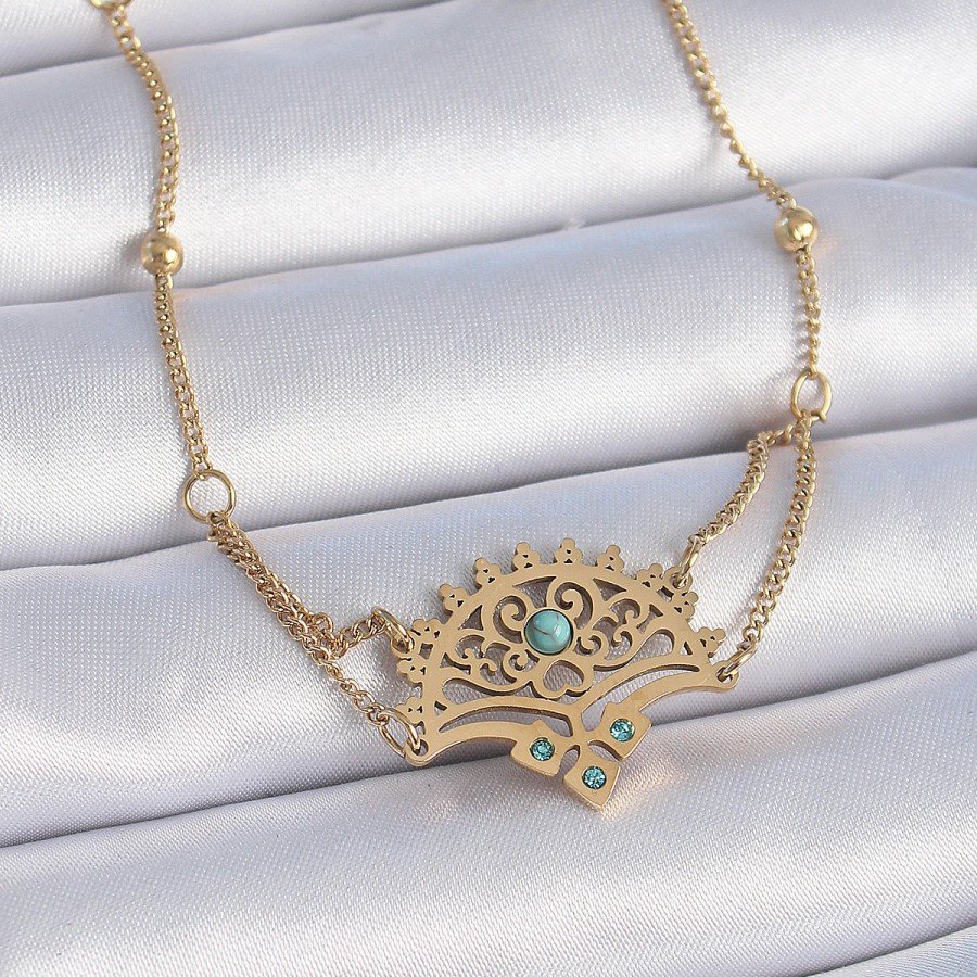 316L Steel Gold Color Blue Stone Ethnic Pattern Women s Bracelet