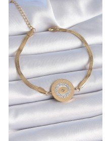 316L Steel Gold Color Italian Chain Zircon Stone Eye Embroidered Medallion Model Women's Bracelet