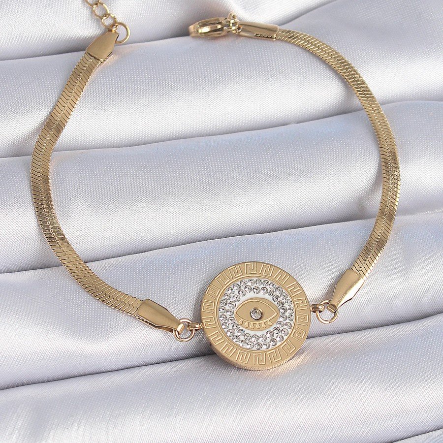 316L Steel Gold Color Italian Chain Zircon Stone Eye Embroidered Medallion Model Women s Bracelet