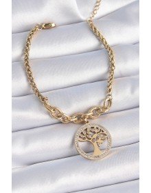 316L Steel Gold Color Zircon Stone Tree of Life Figure Women's Bracelet