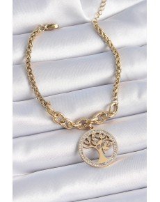 316L Steel Gold Color Zircon Stone Tree of Life Figure Women's Bracelet