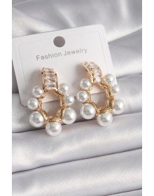 Brass Gold Color Zircon Stone Waterway Pearl Hoop Model Women's Earrings