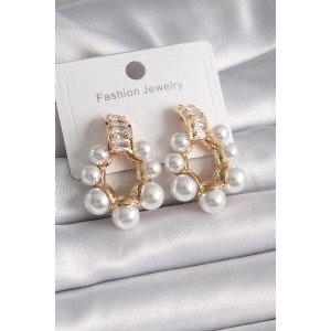 Brass Gold Color Zircon Stone Waterway Pearl Hoop Model Women's Earrings