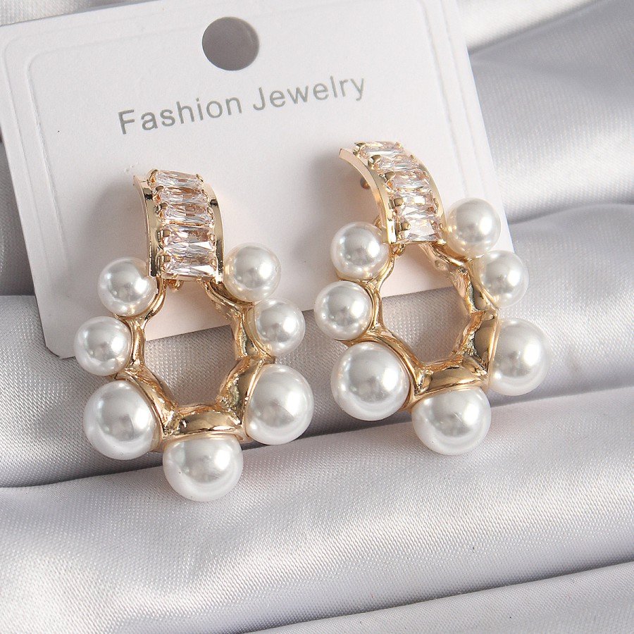 Brass Gold Color Zircon Stone Waterway Pearl Hoop Model Women s Earrings
