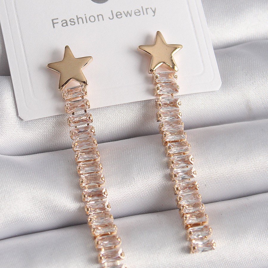 Brass Gold Color Star Model Waterway Zircon Stone Women s Earrings