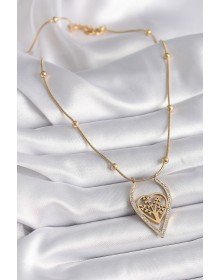 316L Steel Gold Color Zircon Stone Detailed Heart Sapling Model Women's Necklace