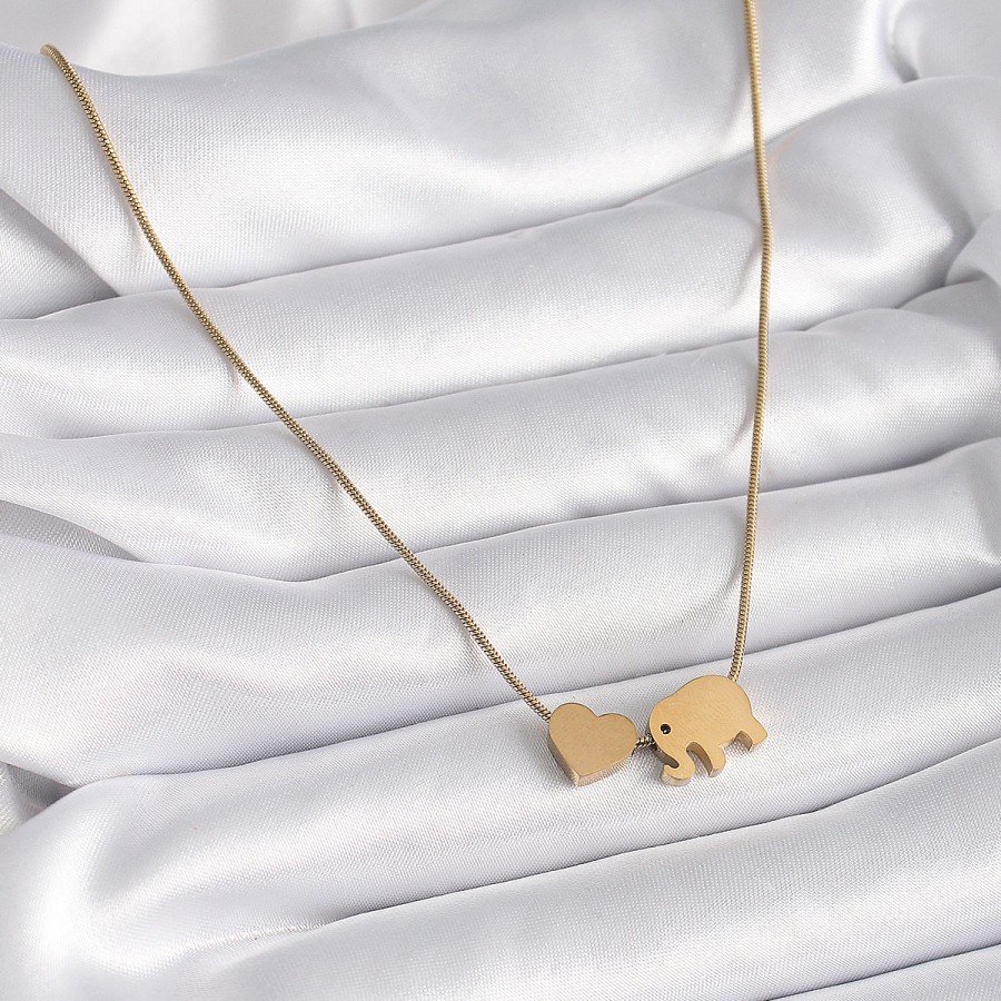316L Steel Gold Color Elephant Heart Figured Women s Necklace