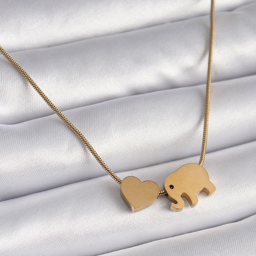316L Steel Gold Color Elephant Heart Figured Women s Necklace