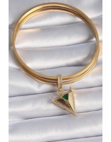Brass Gold Color Zircon Stone 3D Triangle Model Ajda Charm