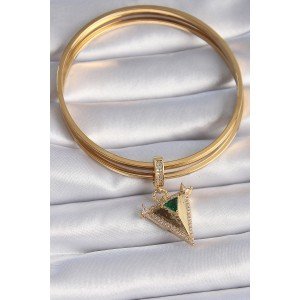 Brass Gold Color Zircon Stone 3D Triangle Model Ajda Charm