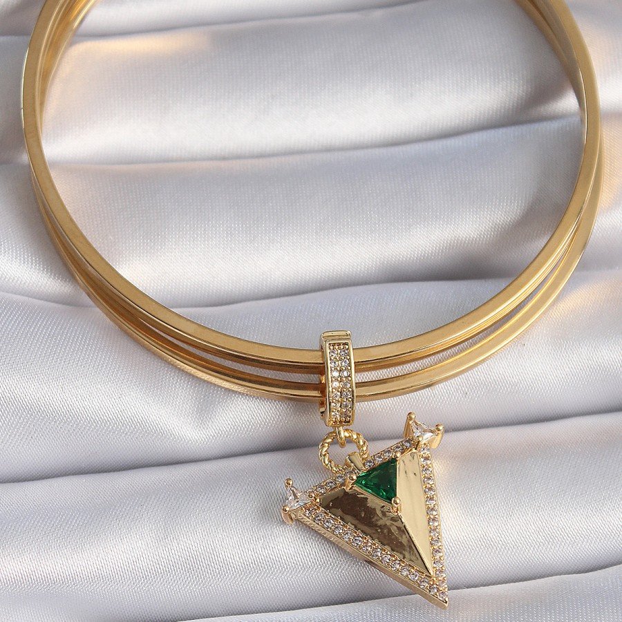 Brass Gold Color Zircon Stone 3D Triangle Model Ajda Charm