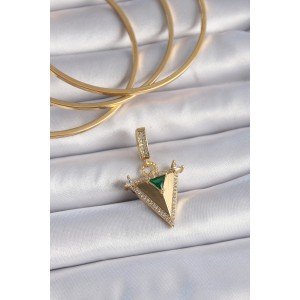 Brass Gold Color Zircon Stone 3D Triangle Model Ajda Charm