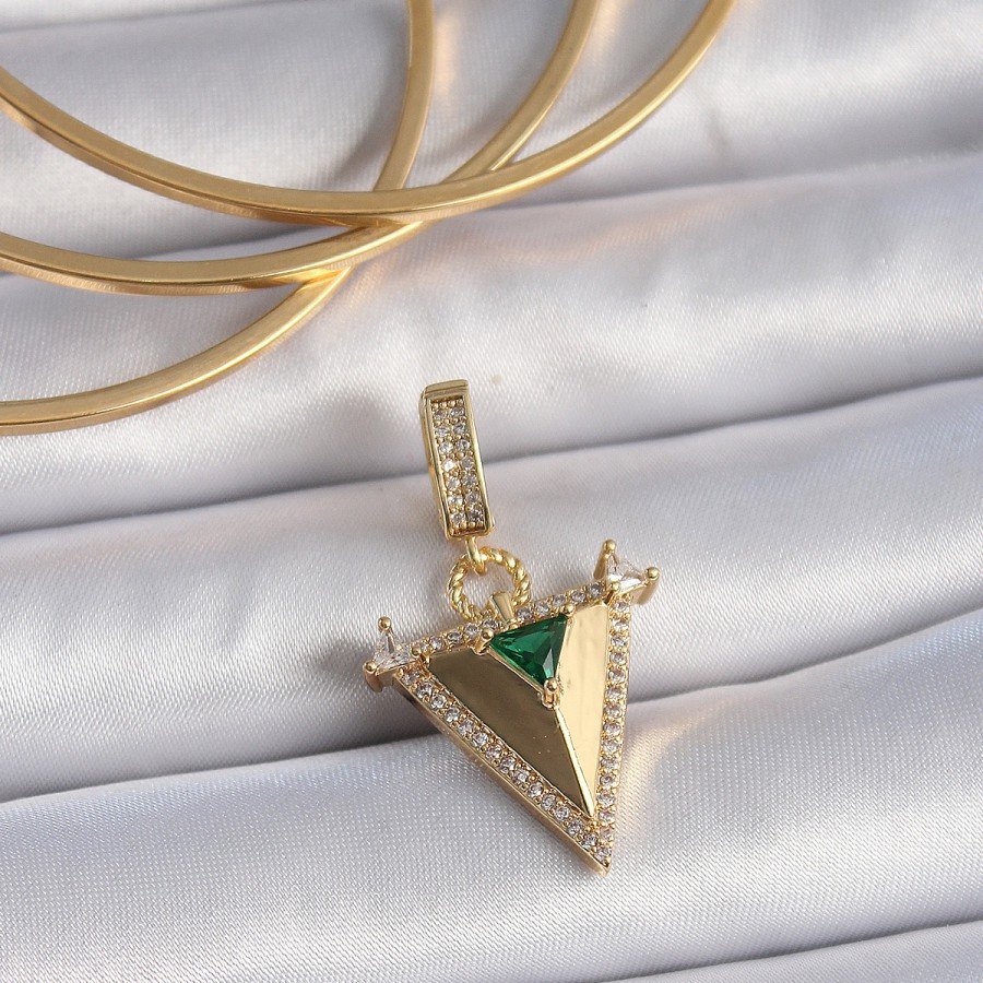 Brass Gold Color Zircon Stone 3D Triangle Model Ajda Charm