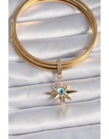 Brass Gold Color Zircon Stone Pole Star Evil Eye Bead Detail Ajda Charm