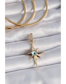 Brass Gold Color Zircon Stone Pole Star Evil Eye Bead Detail Ajda Charm