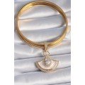 Brass Gold Color Zircon Stone Detailed White Enamel Ajda Charm