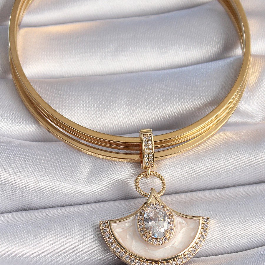 Brass Gold Color Zircon Stone Detailed White Enamel Ajda Charm