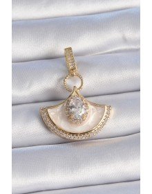 Brass Gold Color Zircon Stone Detailed White Enamel Ajda Charm