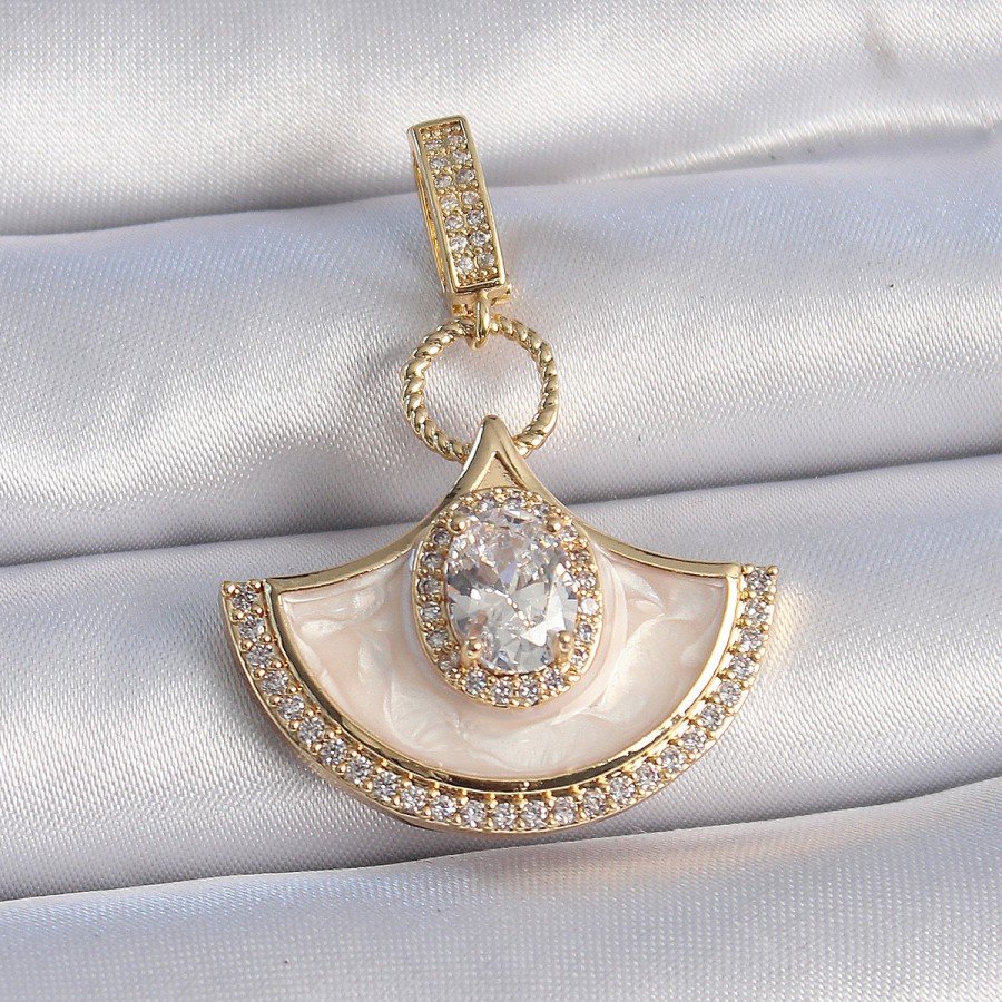 Brass Gold Color Zircon Stone Detailed White Enamel Ajda Charm