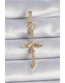 Brass Gold Color Zircon Stone Detailed Elif Model Phoenix Figure Ajda Charm