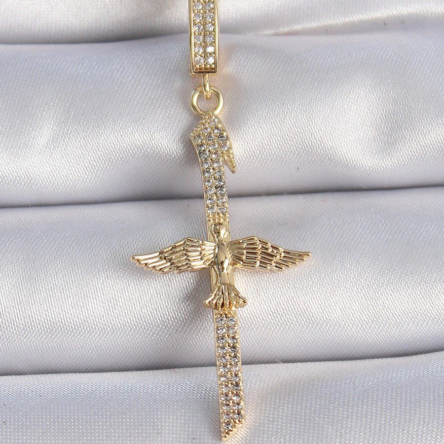 Brass Gold Color Zircon Stone Detailed Elif Model Phoenix Figure Ajda Charm