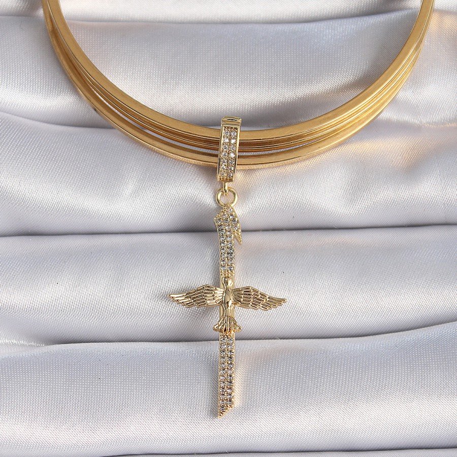 Brass Gold Color Zircon Stone Detailed Elif Model Phoenix Figure Ajda Charm